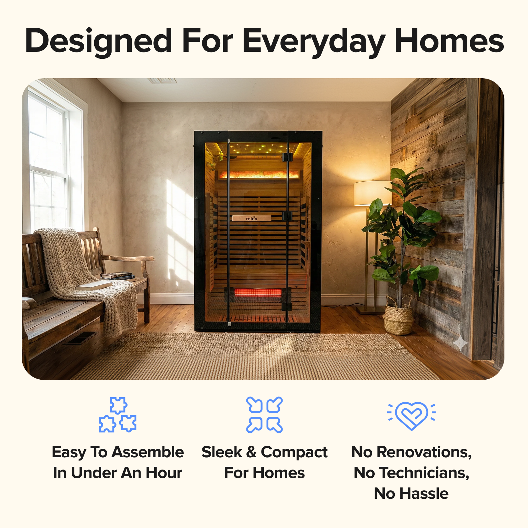 Relaxe Caldera™ Full Spectrum Infrared Sauna With Red Light Therapy Panel
