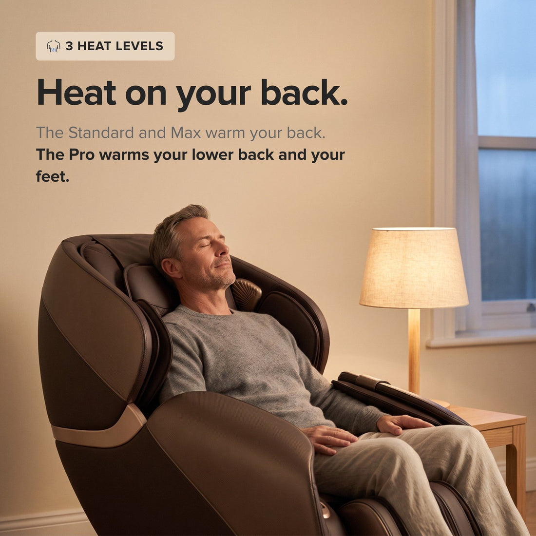 Heat on your back, 3 heat levels